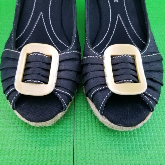 ✅Naturalizer BASHFUL Black Fabric Espadrille Peep Toe Wedge Shoes Women’s Sz 7M - Picture 10 of 16